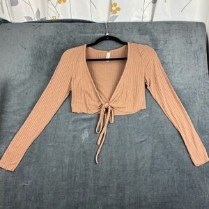 PacSun LA Hearts Tan Long Sleeve Tie Front Crop Sz XS